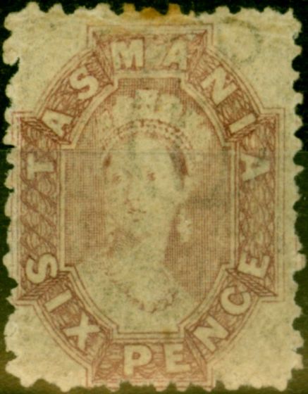 Rare Postage Stamp from Tasmania 1865 6d Reddish Mauve SG76 Good Mtd Mint Stamp