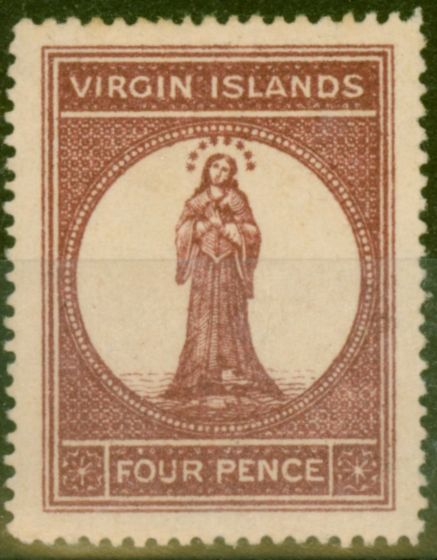 Rare Postage Stamp from Virgin Islands 1867 4d Lake Red Pale Rose Paper SG15 Fine Unused