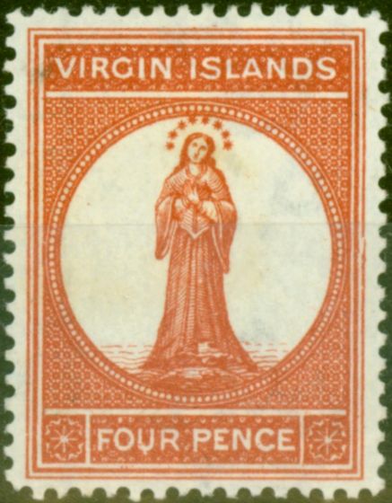 Old Postage Stamp from Virgin Islands 1887 4d Brown-Red SG37 Fine & Fresh Mtd Mint