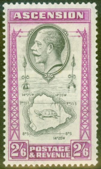 Old Postage Stamp from Ascension 1934 2s6d Black & Brt Purple SG29a Teardrop Flaw Fine & Fresh Lightly Mtd Mint Scarce ~ SOLD