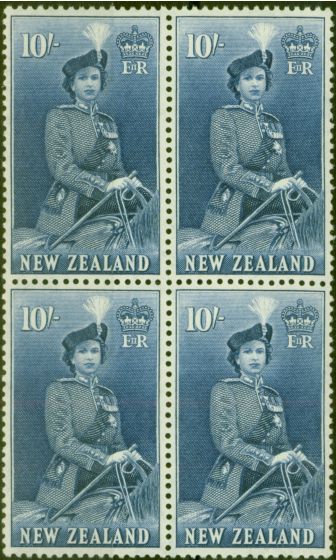 Valuable Postage Stamp from New Zealand 1954 10s Dp Ultramarine SG736 V.F MNH Block of 4