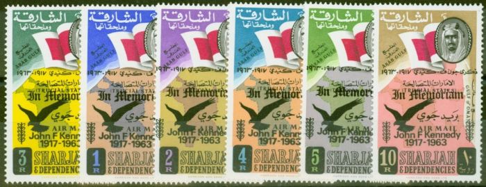 Collectible Postage Stamp from Sharjar & Dep 1964 Kennedy Memorial set of 6 (1st Issue) SG45-50 V.F MNH