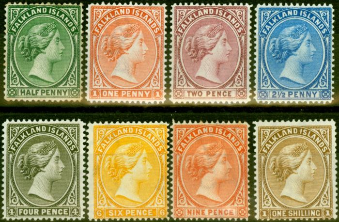 Rare Postage Stamp from Falkland Islands 1891-1902 Set of 8 SG15-38 Fine & Fresh Lightly Mtd Mint