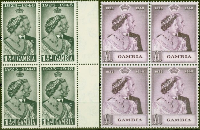 Gambia 1948 RSW set of 2 SG164-165 in V.F MNH Blocks of 4  King George VI (1936-1952) Collectible Royal Silver Wedding Stamp Sets