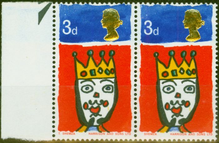 Valuable Postage Stamp from GB 1966 Christmas 3d SG713c Missing T in a V.F MNH Pair with Normal