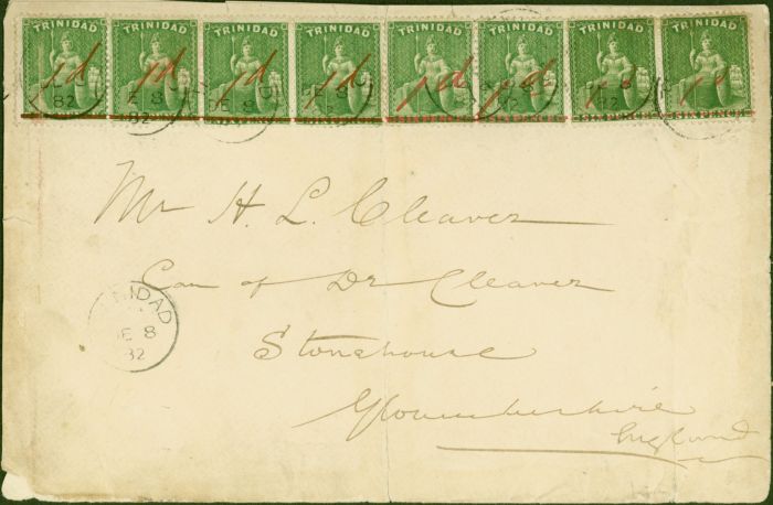 Collectible Postage Stamp from Trinidad 1882 Cover to England Bearing 8 x 1d on 6d SG104 Scarce & Attractive