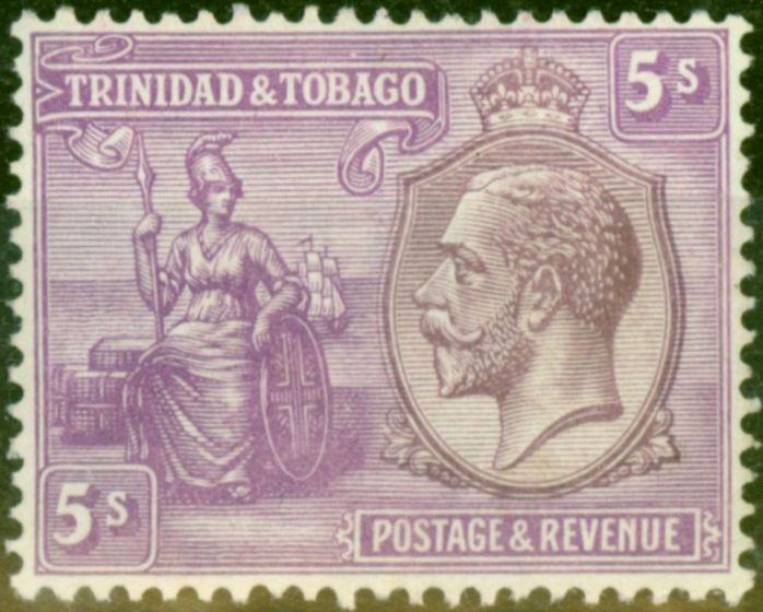 Old Postage Stamp from Trinidad 1922 5s Dull Purple & Mauve SG228 Fine & Fresh Lightly Mtd Mint