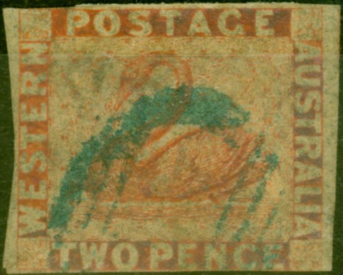 Collectible Postage Stamp Western Australia 1860 2d Deep Vermilion SG25b Good Used