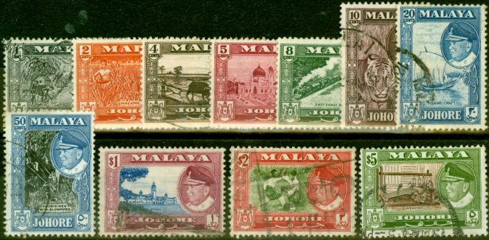 Rare Postage Stamp from Johore 1960 Set of 11 SG155-165 Fine Used