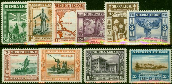 Collectible Postage Stamp Sierra Leone 1933 Wilberforce Set of 10 to 2s SG168-180 Fine MM