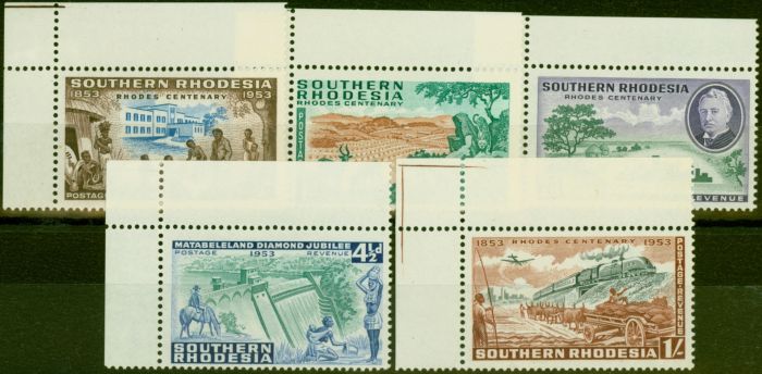 Old Postage Stamp from Southern Rhodesia 1953 Rhodes Set of 5 SG71-75 Very Fine MNH Corner Marginals
