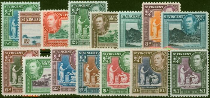 St Vincent 1938-47 Set of 15 SG149-159 V.F MNH King George VI (1936-1952) Rare Stamps