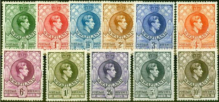 Old Postage Stamp from Swaziland 1938-43 Set of 11 SG28-38 Good Mtd Mint  CV £188