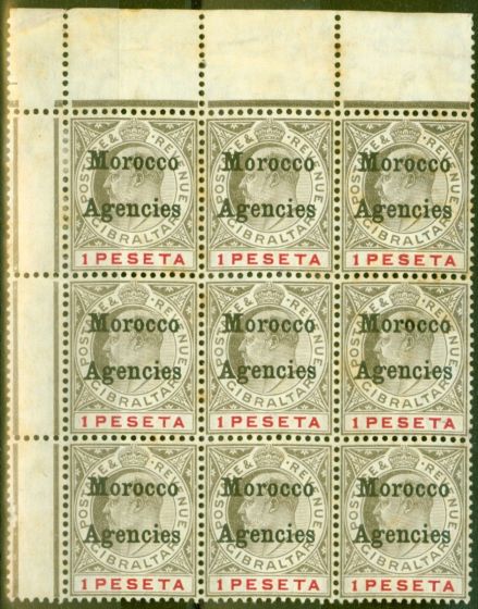 Collectible Postage Stamp from Morocco Agencies 1905 1p Black & Carmine SG29 Ave MNH Block of 9
