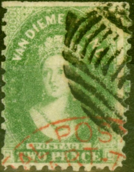 Valuable Postage Stamp from Tasmania 1864 2d Yellow-Green SG60 P.10 Good Used