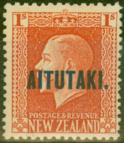 Old Postage Stamp from Aitutaki 1917 1s Vermilion SG18a P.14 x 14.5 Fine Mtd Mint