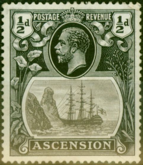 Old Postage Stamp from Ascension 1924 1/2d Grey-Black & Black SG10 Fine Mtd Mint