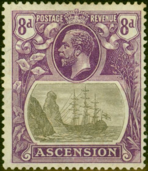Rare Postage Stamp Ascension 1924 8d Grey-Black & Bright Violet SG17 Fine MM
