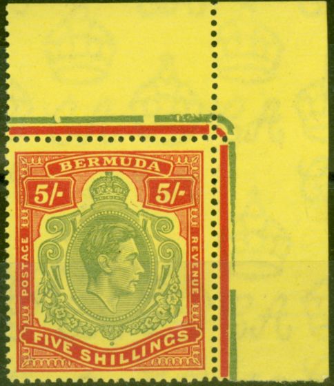 Rare Postage Stamp from Bermuda 1938 5s Green & Red-Yellow SG118 V.F MNH