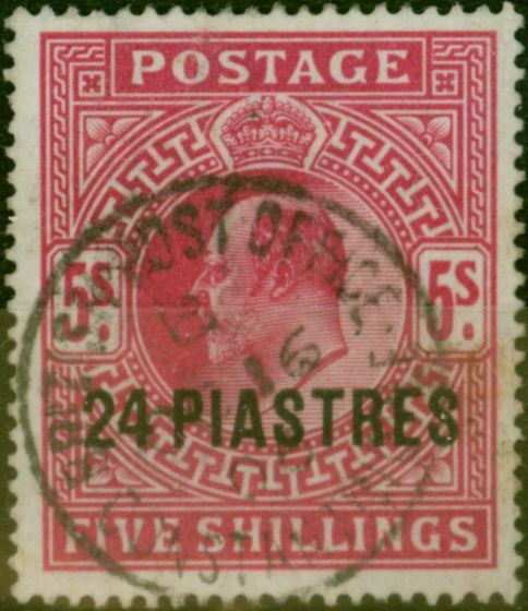 Old Postage Stamp British Levant 1912 24pi on 5s Carmine SG34 V.F.Used