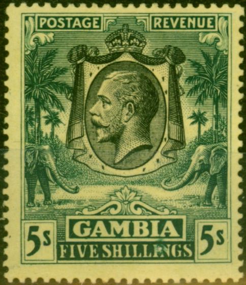 Collectible Postage Stamp from Gambia 1922 5s Green-Yellow SG121 Fine Lightly Mtd Mint
