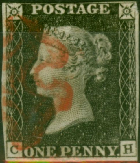 GB 1840 1d Grey-Black SG3 Pl. 2 (C-H) Fine Used 4 Good-Close Margins Red MX . Queen Victoria (1840-1901) Used Stamps
