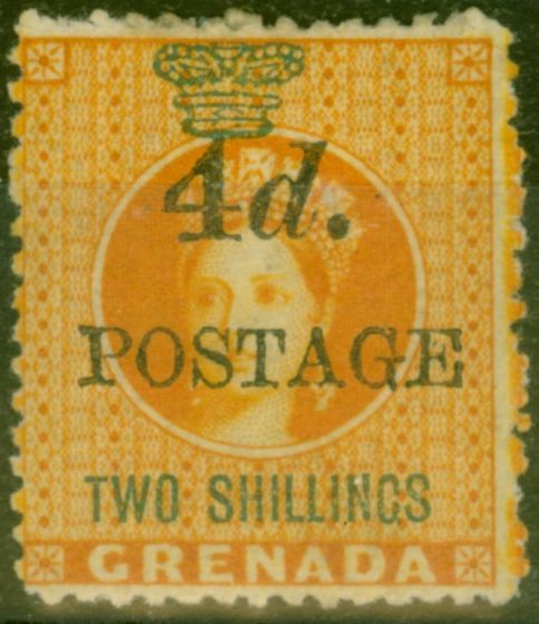 Valuable Postage Stamp from Grenada 1888 4d on 2s Orange SG41 Fine Mtd Mint Stamp