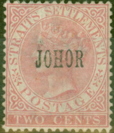 Old Postage Stamp from Johore 1886 2c Pale Rose SG12 Good Mtd Mint