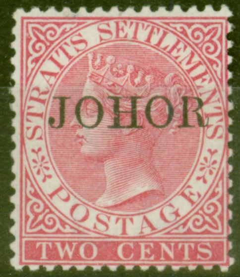 Old Postage Stamp from Johore 1890 2c Brt Rose SG15 Fine & Fresh Mtd Mint