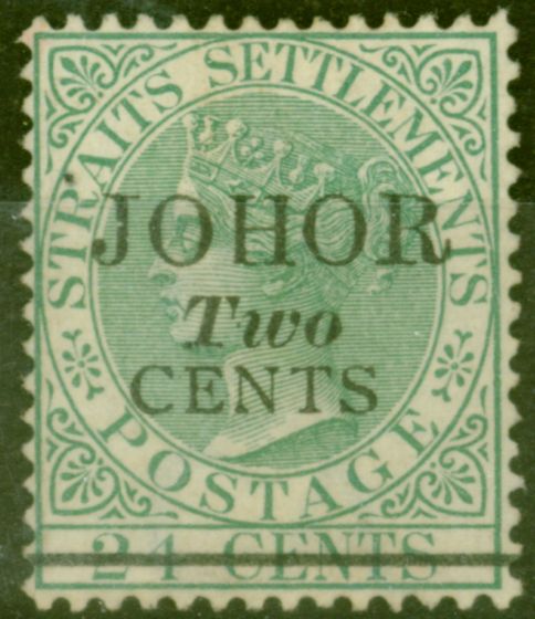 Old Postage Stamp from Johore 1891 2c on 24c Green SG17 Fine Unused