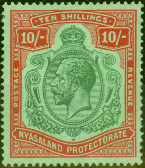 Collectible Postage Stamp from Nyasaland 1926 10s Green & Red-Pale Emerald SG113 V.F Very Lightly Mtd Mint