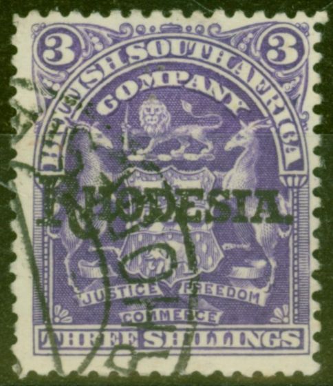 Rare Postage Stamp from Rhodesia 1909 3s Dp Violet SG109 V.F.U