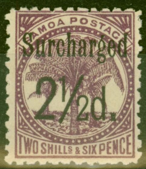 Rare Postage Stamp from Samoa 1898 2 1/2d on 2s6d Dp Purple SG87 Fine Mtd Mint (4)