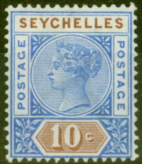 Collectible Postage Stamp from Seychelles 1892 10c Brt Ultramarine & Brown SG12 Die II Fine & Fresh Lightly Mtd Mint