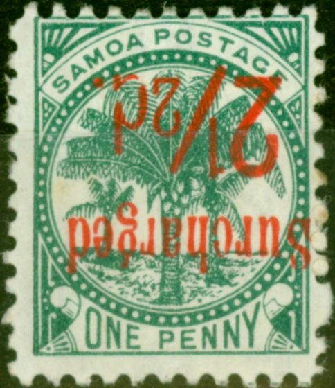 Collectible Postage Stamp from Samoa 1898 2 1/2d on 1d Bluish Green SG48a Opt Inverted Fine Mtd Mint