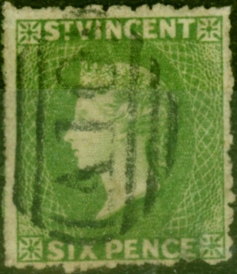 Valuable Postage Stamp from St Vincent 1871 6d Green SG16 Watermark Star Rough Perf Fine Used