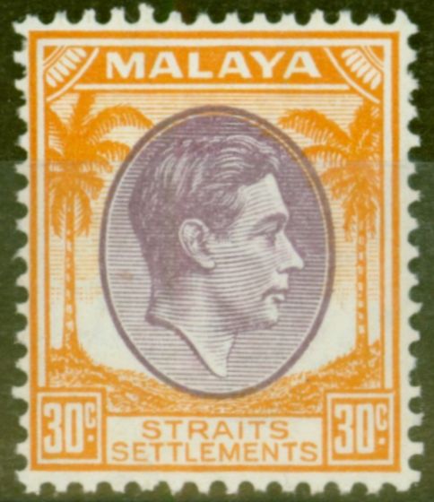 Rare Postage Stamp from Straits Settlements 1937 30c Dull Purple & Orange SG287 Fine Lightly Mtd Mint