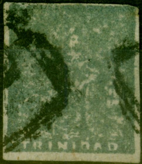 Collectible Postage Stamp from Trinidad 1860 (1d) Bluish Grey Provisional 5th Issue SG19 Good Used Example