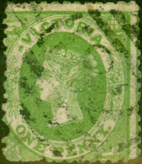 Rare Postage Stamp from Victoria 1859 1d Dull Green SG86a Laid Lines Close Average Used