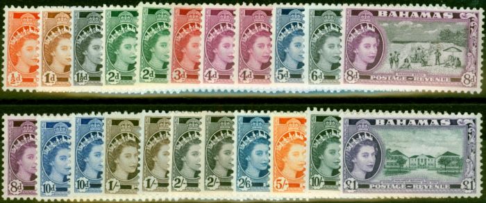 Old Postage Stamp from Bahamas 1954-63 Extended Set of 22 SG201-216 Fine Lightly Mtd Mint CV £179
