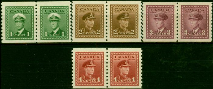 Collectible Postage Stamp Canada 1948 Coil Stamps Set of 4 SG397-398a V.F VLMM Pairs