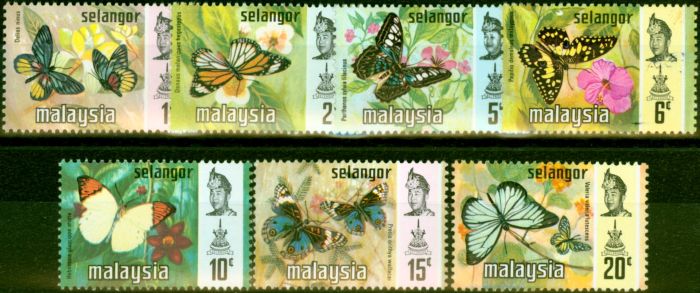 Old Postage Stamp from Selangor 1971 Butterflies Set of 7 SG146-152 Very Fine MNH