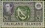 Valuable Postage Stamp Falkland Islands 1938 £1 Black & Violet SG163 Fine LMM