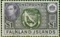 Old Postage Stamp from Falkland Islands 1938 £1 Black & Violet SG163 V.F.U