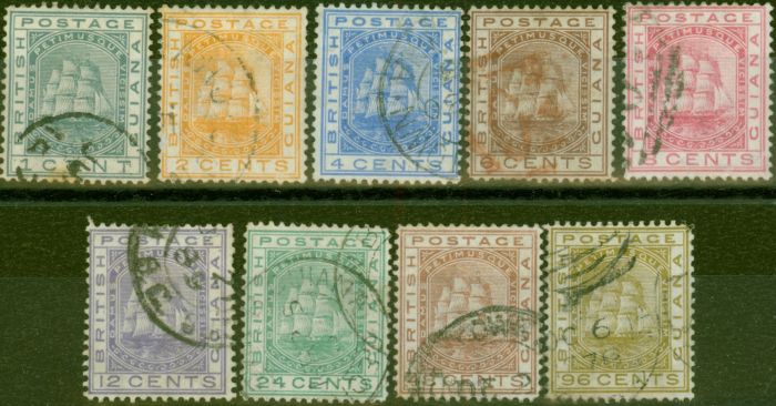 Collectible Postage Stamp from British Guiana 1876 set of 9 SG126-134 Fine Used