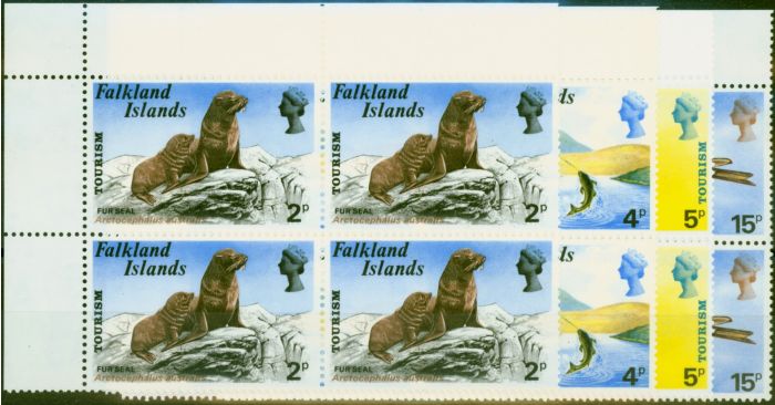 Rare Postage Stamp from Falkland Islands 1974 Tourism Set of 4 SG296-299 V.F. MNH Blocks of 4