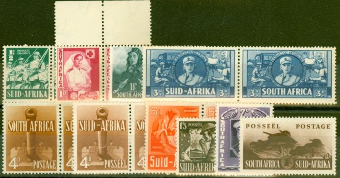Valuable Postage Stamp from South Africa 1941-46 War Effort set of 10 Both Shades of 4d SG88-96 + SG92a Fine Mtd Mint