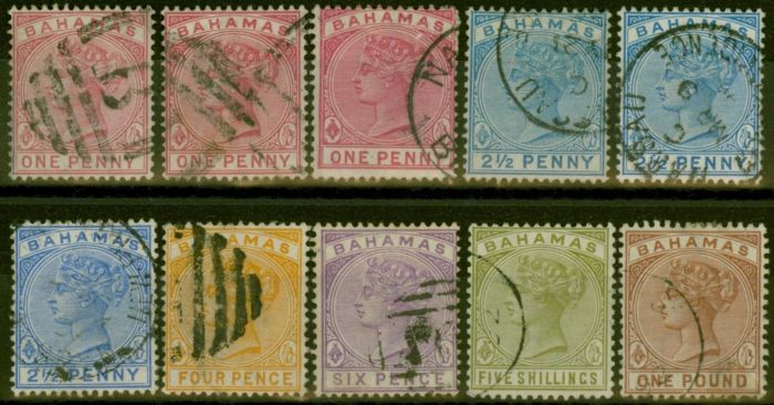 Valuable Postage Stamp from Bahamas 1884-90 Extended set of 10 SG47-57 All Shades/Colours V.F.U