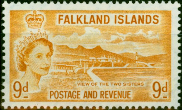 Old Postage Stamp Falkland Islands 1957 9d Orange-Yellow SG191 V.F VLMM