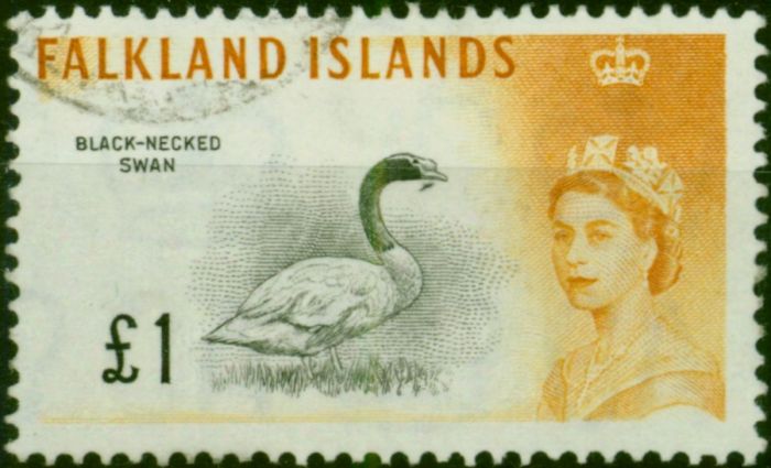 Falkland Islands 1960 £1 Black & Orange-Yellow SG207 Fine Used  Queen Elizabeth II (1952-2022) Valuable Stamps